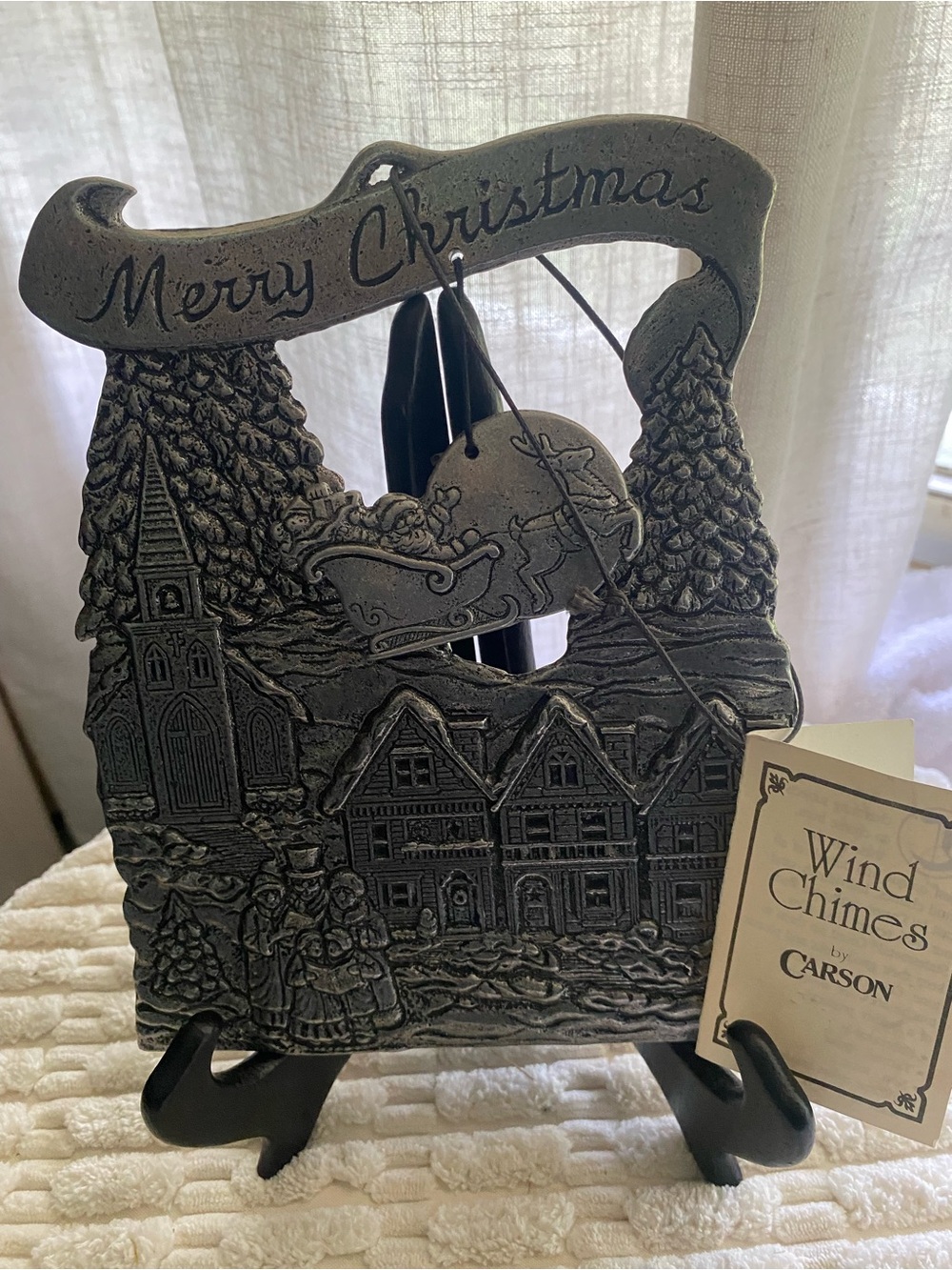 Vintage 90’s Carson Statesmetal Pewter Merry Christmas Santa Wind Chime NWT